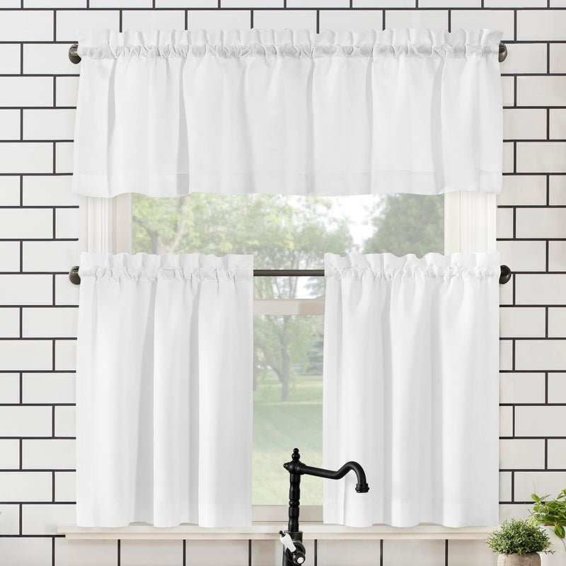 No. 918 Martine Microfiber Semi-Sheer Rod Pocket Kitchen Curtain Valance and Tiers Set, 54" x 24", White, Set of 3 (1 Pack) - Image 1